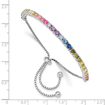 Prizma Sterling Silver Rhodium-plated 3mm Colorful CZ Adjustable Bolo Bracelet — alternate view