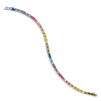 Prizma Sterling Silver Rhodium-plated 7.5 inch Oval Colorful CZ Tennis Bracelet — alternate view