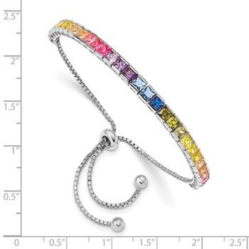 Prizma Sterling Silver Rhodium-plated 4mm Channel-Set Colorful CZ Adjustable Bolo Bracelet — alternate view