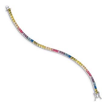 Prizma Sterling Silver Rhodium-plated 7.25 inch Channel-Set Colorful CZ Bracelet — alternate view
