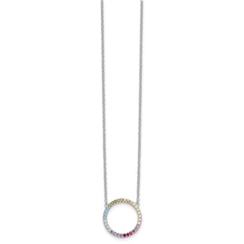 Prizma Sterling Silver Rhodium-plated 16 inch Colorful CZ Open Circle Necklace with 2 inch Extender — alternate view