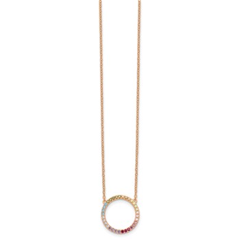Prizma Sterling Silver Rose-tone 14K Flash Rose Gold-plated 16 inch Colorful CZ Open Circle Necklace with 2 inch Extender — alternate view