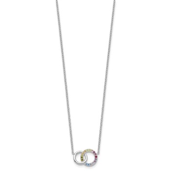Prizma Sterling Silver Rhodium-plated 16 inch Colorful CZ Intertwined Circle Necklace with 2 inch Extender — alternate view
