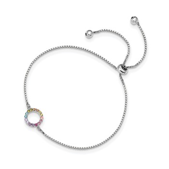 Prizma Sterling Silver Rhodium-plated Colorful CZ Open Circle Adjustable Bolo Bracelet — alternate view