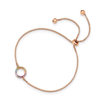 Prizma Sterling Silver Rose-tone 14K Flash Rose Gold-plated Colorful CZ Open Circle Adjustable Bolo Bracelet — alternate view