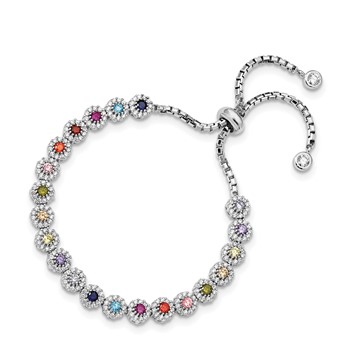 Prizma Sterling Silver Rhodium-plated White and Colorful CZ Adjustable Bolo Bracelet — alternate view