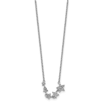 Sterling Silver Rh-Plated Graduating CZ Stars w/ 2in Ext. Necklace — alternate view