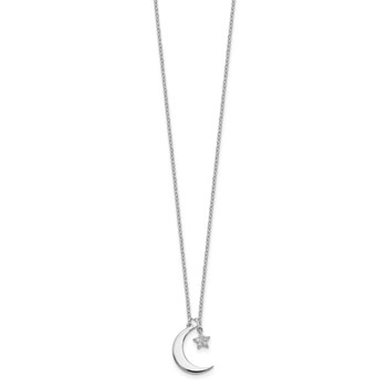 Sterling Silver Rhodium-Plated CZ Star and Moon w/ 2in Ext. Necklace — alternate view