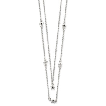 Sterling Silver Black and White CZ Stars Layered Necklace — alternate view
