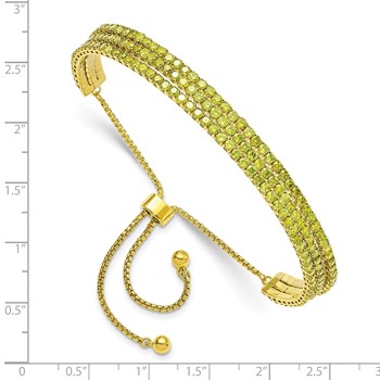 SS Gold-tone August Light Green Triple CZ Adjustable Bracelet — alternate view