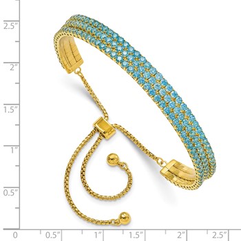 SS Rhod Plated December Bright Blue Triple CZ Adjustable Bracelet — alternate view