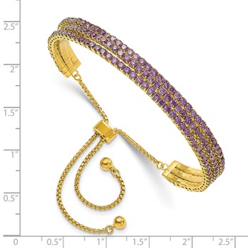 SS Gold-tone February Purple Triple CZ Adjustable Bracelet — alternate view