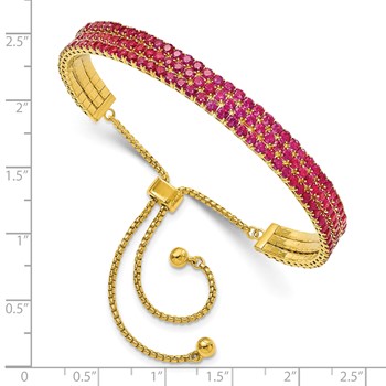 SS Gold-tone July Dark Pink Triple CZ Adjustable Bracelet — alternate view
