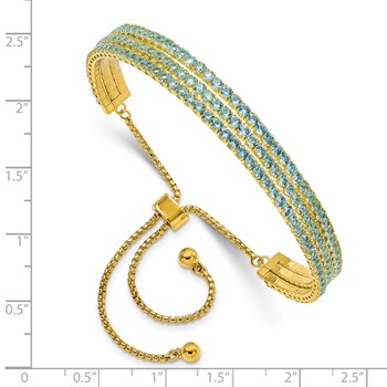 SS Gold-tone March Light Blue Triple CZ Adjustable Bracelet — alternate view