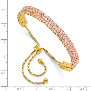 SS Gold-tone October Light Pink Triple CZ Adjustable Bracelet — alternate view