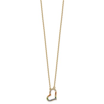 Prizma Sterling Silver Gold-tone 14K Flash Gold-plated 16 inch Colorful CZ Heart Necklace with 2 inch Extender — alternate view