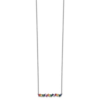 Prizma Sterling Silver Rhodium-plated 16 inch Colorful CZ Bar Necklace with 2 inch Extender — alternate view