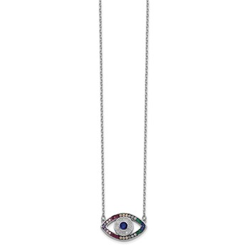 Prizma Sterling Silver Rhodium-plated 16 inch Colorful CZ Evil Eye Necklace with 2 inch Extender — alternate view