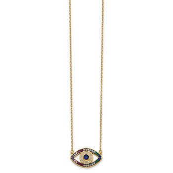Prizma Sterling Silver Gold-tone 14K Flash Gold-plated 16 inch Colorful CZ Evil Eye Necklace with 2 inch Extender — alternate view