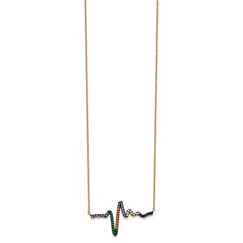 Prizma Sterling Silver Gold-tone 14K Flash Gold-plated 18 inch Colorful CZ Heartbeat Necklace  with 1 inch Extender — alternate view