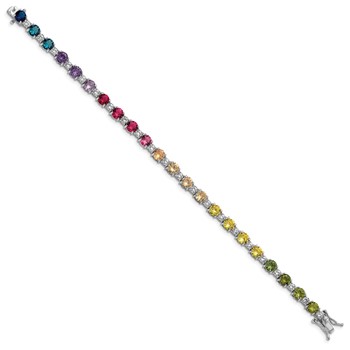 Prizma Sterling Silver Rhodium-plated 7.5 inch White and Colorful Round CZ Bracelet — alternate view