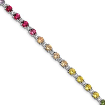 Prizma Sterling Silver Rhodium-plated 7.5 inch White and Colorful Round CZ Bracelet