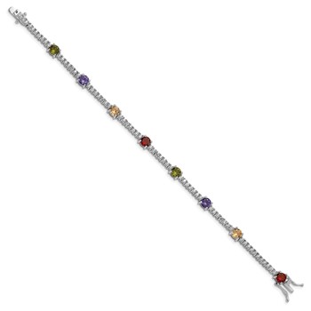 Prizma Sterling Silver Rhodium-plated 7.5 inch White and Colorful Round CZ Bracelet — alternate view