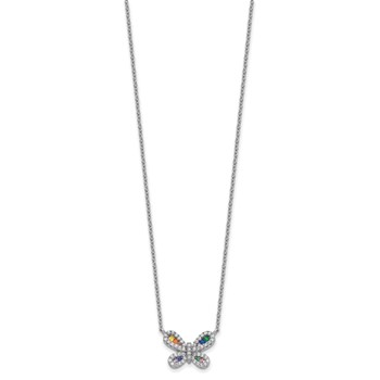 Prizma Sterling Silver Rhodium-plated 16 inch Colorful CZ Butterfly Necklace with 2 inch Extender — alternate view