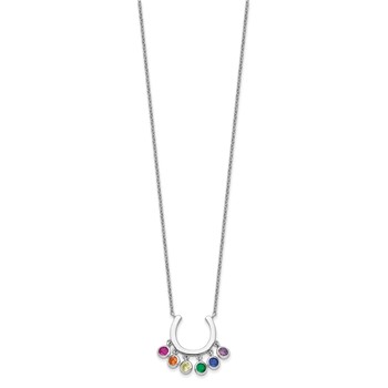 Prizma Sterling Silver Rhodium-plated 16 inch Colorful CZ Horseshoe Necklace with 2 inch Extender — alternate view
