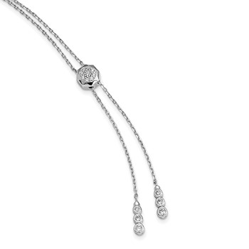 Sterling Shimmer Sterling Silver Rhodium-plated Adjustable up to 29 inches 50 Stone CZ 2 Strand Layer Y-Drop Necklace — alternate view