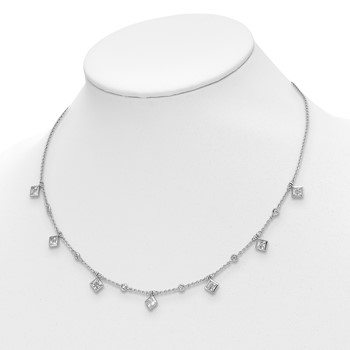 Sterling Shimmer Sterling Silver Rhodium-plated 16 inch 13 Stone 13 Station CZ Necklace with 2 inch extender — alternate view