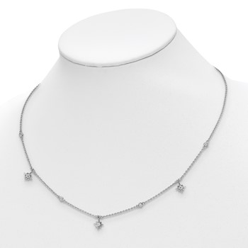 Sterling Shimmer Sterling Silver Rhodium-plated 16 inch 7 Stone 7 Star Stations CZ Necklace with 2 inch extender — alternate view