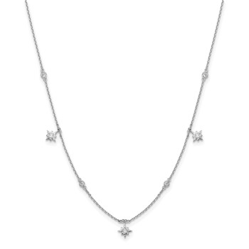 Sterling Shimmer Sterling Silver Rhodium-plated 16 inch 7 Stone 7 Star Stations CZ Necklace with 2 inch extender