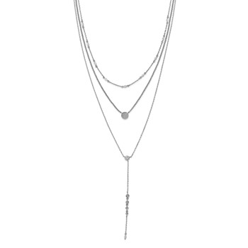 Sterling Shimmer Sterling Silver Rhodium-plated Adjustable up to 28 inches 61 Stone CZ 3 Strand Layer Y-Drop Necklace