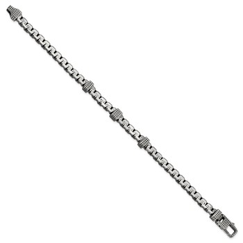 Sterling Silver Mens Antiqued Brushed Textured Link Bracelet — alternate view