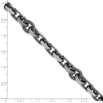 Sterling Silver Mens Antiqued Brushed Cable/Twisted Rolo Bracelet — alternate view