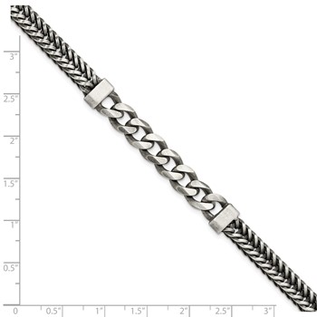 Sterling Silver Brushed Antiqued Wheat & Curb Chain Bracelet — alternate view