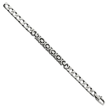 Sterling Silver Mens Antiqued Brushed Curb/Circles Bracelet — alternate view