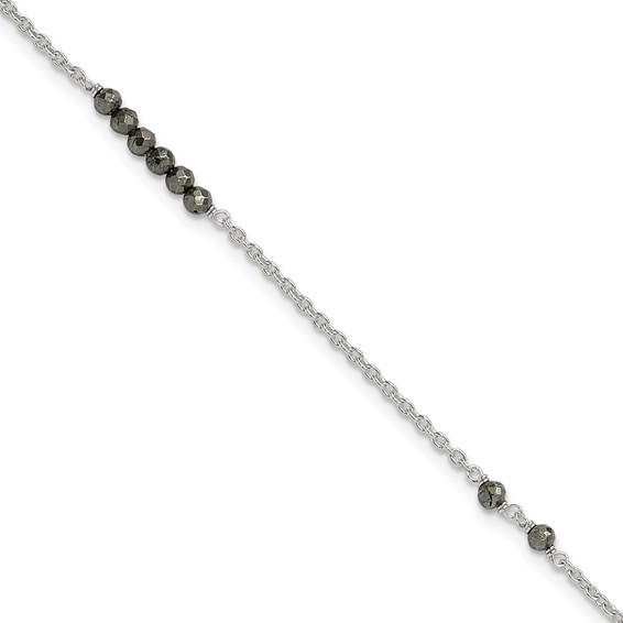 Sterling Silver Black CZ Beads 9in Plus 1 in Ext. Anklet - Quality