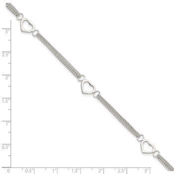 Sterling Silver Polished Multi-strand Heart 7in Bracelet — alternate view