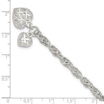 Sterling Silver Polished Dbl Heart Dangle Bracelet — alternate view