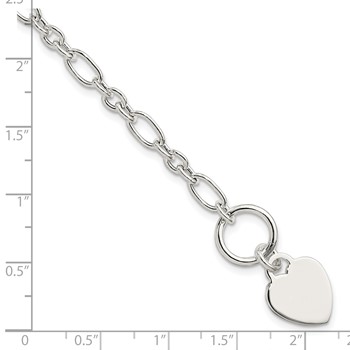 Sterling Silver Polished Heart Charm Fancy Link Bracelet — alternate view
