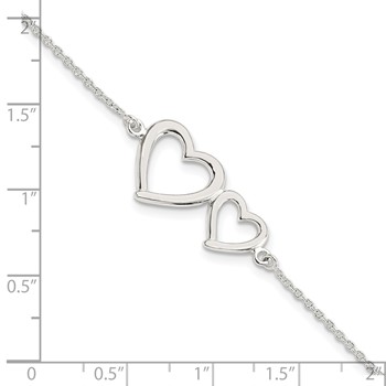 Sterling Silver Polished Two Hearts Bracelet — alternate view