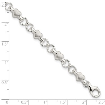 Sterling Silver Satin & Polished Heart Chain Bracelet — alternate view