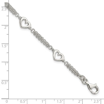 Sterling Silver Polished Hearts 7.5in w/1.0 in ext Bracelet — alternate view