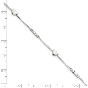 Sterling Silver Fancy Bead & Heart w/ 1in ext Bracelet — alternate view
