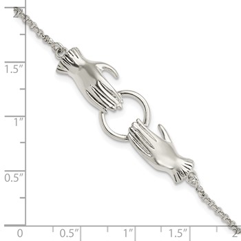 Sterling Silver Polished Hands Holding Ring Bracelet — alternate view