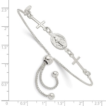 Sterling Silver Miraculous & Crosses Adjustable Bracelet — alternate view