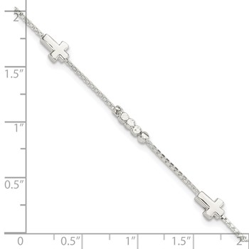 Sterling Silver Fancy Bead & Cross w/ 1in ext Bracelet — alternate view