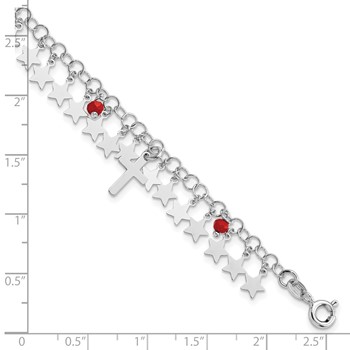 Sterling Silver Rhodium-plated Red Crystal Cross and Star w/ 1.25in ext. Br — alternate view